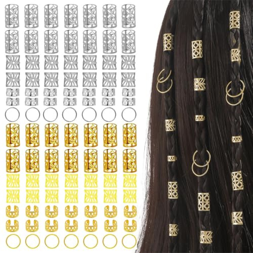 DOKRIN Hair Clips, anelli per capelli 160 pezzi di fermagli per trecce, fermagli a spirale con perline, accessori per gioielli intrecciati per uomo e donna (oro, argento)