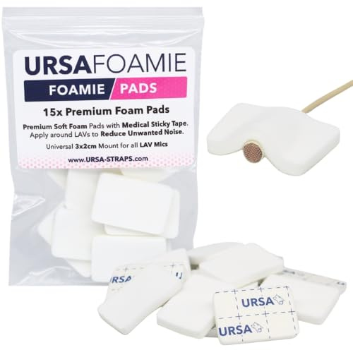 URSA Foamie Pads for Lavalier Microphones - Pack of 12 (White) | Soft Mic Pads to Reduce Clothing Noise & Protect Against Friction, With Hypoallergenic Adhesive
