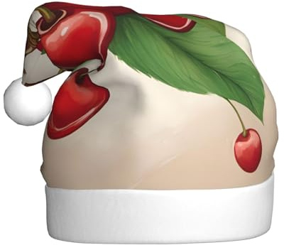 hgnbcsa Bonitos sombreros de Papá Noel de felpa con estampado de cerezo rojo dulce, muñeco de nieve, decoraciones de Navidad, sombreros para fiestas de Navidad