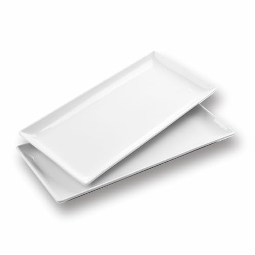 WishDeco Servierplatte Groß 2er Set, Servierteller Porzellan 40x19 cm, Kuchenplatte Rechteckig, Teller Länglich, Fleischplatte Keramik für Fisch, Dessert, Party