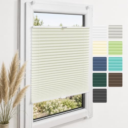 Home-Vision Premium Plissee ohne Bohren Klemmfix Vanille B25 x H80cm | Faltrollo mit Klemmträger Lichtdurchlässig Rollo Leinenoptik Blickdicht Sonnenschutz Jalousie für Fenster & Tür
