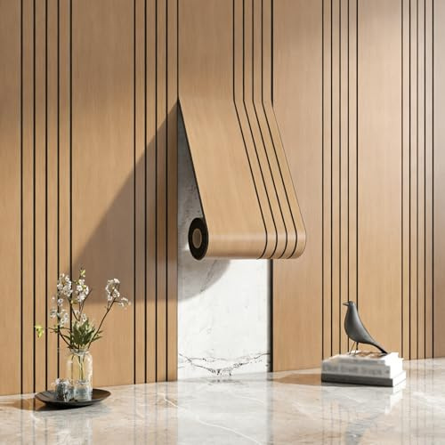 JNTFNE Papier peint épais à lamelles en faux bois à décoller et à coller - Panneaux muraux 3D auto-adhésifs 3D avec isolation en feuille d'aluminium et absorption acoustique pour salle de bain