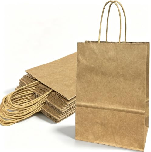 QQdou 20 Stück Kleine Krafttaschen mit Henkel, 21 x 15 x 8 cm Geschenktüten, Papiertüte, Geschenktasche, Geschenktaschen, Kraftpapier Tüten, für Ostern Geburtstag Hochzeit DIY