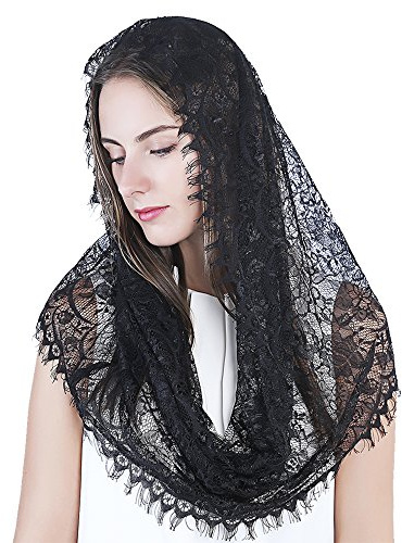 Black Infinity Scarf Mantilla - Catholic Veil Church Veil Head Covering Latin Mass
