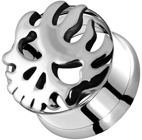 Monster Piercing 8MM Tribal Skull Brunning 316L Chirurgical Acier Interne Filet?e Double ?Vas?e Chair Tunnel Le per?Age des Oreilles
