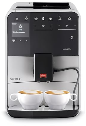 Melitta Barista T Smart Argent, Machine à Café à Grains avec Broyeur et Système One Touch, Mode 1 à 2 Tasses, Cafetière Connectée, Écran Couleur TFT, F831-101