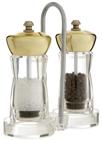 Salt & Pepper Mill Set, with Stand, Gold