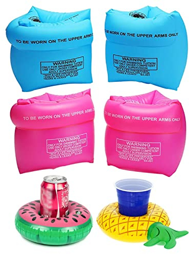 2 Pack Inflatable Arm Floaties for Kids and Toddlers, Blow Up Water Wings, Swimmies Swim Arm Bands for Learn to Swim, Pool Floats for Children and Adults 30-150 lbs