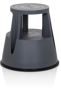 hjh OFFICE 830001 Taburete con Ruedas TIO-M I Gris Oscuro, Altura 43 cm, soporta hasta 150 kg, Taburete rodante con 2 peldaños, Plástico