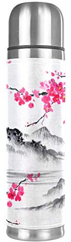 Wasserflasche mit japanischem Karpfen und Lotus-Muster, auslaufsicher, Edelstahl, Thermoskanne für heiße und kalte Getränke, 500 ml, für Büro, Schule, Reisen 26x6.7cm/10.2x2.6 in mehrfarbig05