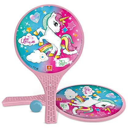 Mondo Toys - Unicorn Glitter - 2 plastracketar/gummiboll - Strandspel för barn och vuxna -15040