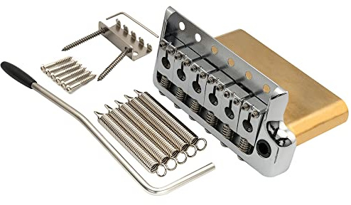 Musiclily Ultra 52.5mm (2-1/16 inch) Full Solid Brass 6-Screw Knife Edge Tremolo Bridge for Strat Style Electric Guitar, Chrome