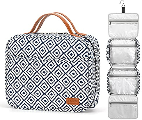 Bosidu Beauty case da viaggio da appendere, grande capacità, organizer per cosmetici da viaggio, per donne, con 4 scomparti e 1 gancio robusto, perfetto per viaggi/uso quotidiano/Natale, Plaid
