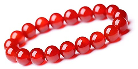Unique Gems Damen rote Agate Armband Naturstein Perlenarmband 8mm elastisch handgefertigt Made in Germany Geschenk für Frauen