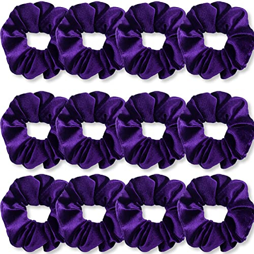 IVARYSS Elastici per capelli viola, elastici in velluto morbido di prima qualità, fasce elastiche spesse a colori solidi, accessori per capelli per donne e ragazze, confezione da 12 pezzi