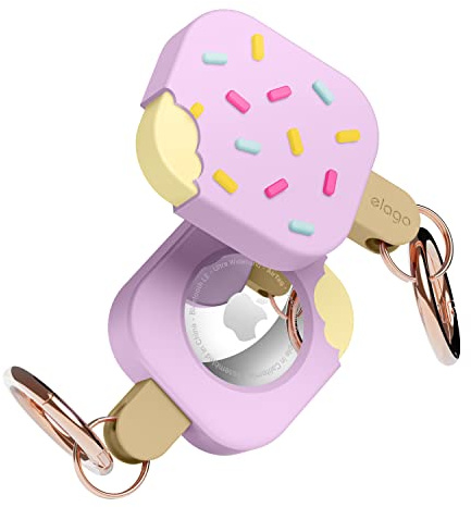elago Ice Cream Case with Keychain for Apple AirTag 2 & 1 | Drop Protection, Carabiner Key Ring (Track Keys, Backpacks, Purses) [Tracking Device Not Included] (Lavender)