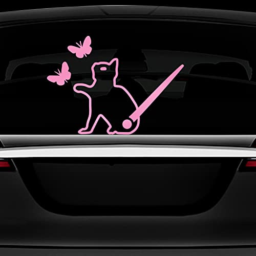 Leniutor Cat and Butterfly Rear Wiper Decal Cute Funny Kitty Waving Tail Rear Wiper Sticker Waterproof Vinyl Rear Wiper Blade Decor for SUV Rear Window Windshield Decals 9.64 x 10.23 inch (Gloss pink)