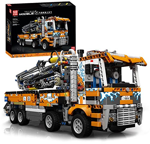 Mould King 19014 Heavy Duty Tow Truck Kits, 2106pcs Car Building Blocks Classic Pneumatic Concrete Pump Truck Building Model, Engineering Toys