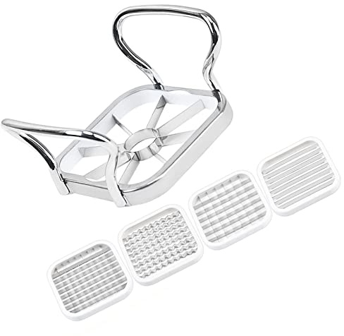Pommesschneider, Obst Gemüseschneider Pommes Frites Schneider Kartoffelschneider, 5er-Set Edelstahl-Schneideinsätzen Kartoffelschredder, Pommesschneider Schnell Schneidender für Obst Apfel