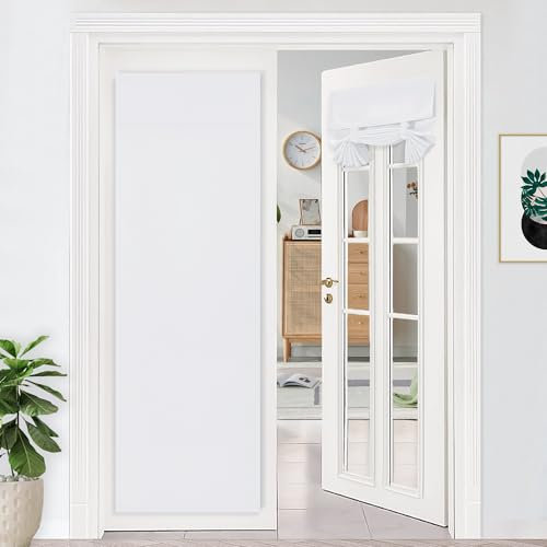 DWCN French Door Curtains Tie Up Thermal Insulated Block Light Tricia Window Door Panels Room Darkening Door Curtain with Adhesive Tape for Sidelight Door, Set of 1 Panel, 66x68 Inch,Greyish White