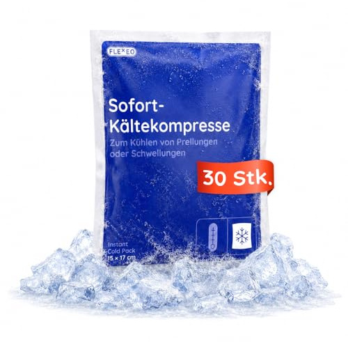 FLEXEO 30 × Sofort-Kältekompresse 15 × 17 cm (groß) | Einmal-Sofortkältekompresse, Kälte-Sofortkompresse, Kühlpack, Kühlakku, Kältekompresse, Kühlkompresse, Einmal-Kühlpack, Ice Pack