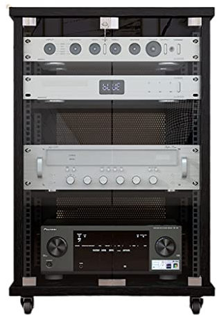 FIFOR 2- bis 4-lagiges Audio-Rack, Medienständer mit verstellbaren Regalen, Türen aus gehärtetem Glas und Kabelmanagement (Color : Black, Size : 56 * 60 * 86cm)