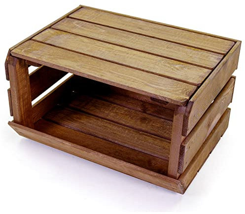 Holzfee Obsthorde Gemüsehorde Holz Stapelkiste Obst Gemüse Kiste stapelbar (Dunkel, mit Deckel)