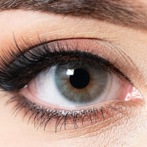 Kontaktlinsen farbig ohne Stärke grau | farbige Halb-Jahreslinsen | weiche Linsen soft Hydrogel | 2 Stück Farblinsen + Linsenbehälter | 0.0 Dioptrien | natürliche Farben | Charmiga Graphite