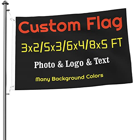 Custom Flag Personalised Flags 5ft x 3ft/3ft x 2ft/6ft x 4ft/8ft x 5ft with Eyelets, Design Your Own Photo/Logo/Text Flag, Customised Birthday Camping Party Team Banner Sign for Outdoor Indoor
