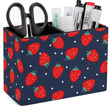 Niapessel Stifthalter für den Schreibtisch, Erdbeeren, weiße Punkte, Stifthalter, Aufbewahrung, Schreibtisch-Stift-Organizer, Make-up-Pinselhalter für Büro, Schule, Uni, Leder