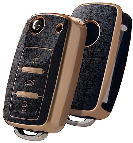 OATSBASF Autoschlüssel Hülle VW, VW Golf Schlüsselbox, Schlüsselhülle Cover für vw Polo Passat Skoda Seat 3-Tasten (Y-Schwarz)