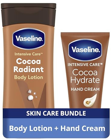Vaseline Cocoa Radiant and Hydrate Body and Hand Care Bundle Body Lotion (200 ml) and Hand Cream (75 ml) with ultra-hydrating lipids and pure cocoa butter for dry skin
