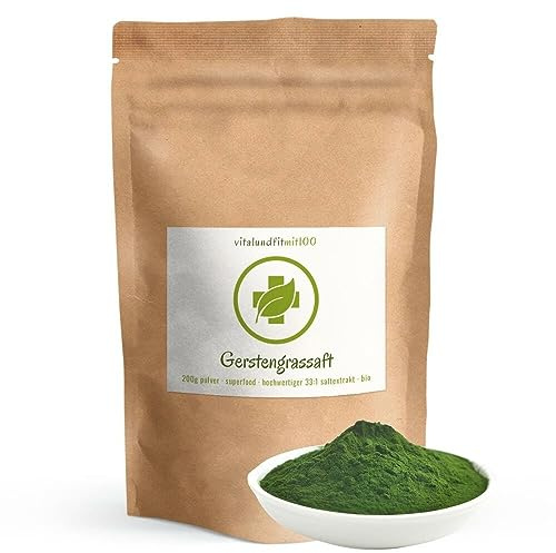 vitalundfitmit100 Bio Gerstengrassaft Pulver 200g, 33:1 Saftextrakt, Rohkostqualität, aus USA