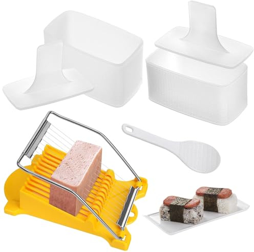 Zuaklpton Spam Musubi Mold, 4 Pcs Musubi Maker Kit Spam Slicer Musubi Press Sushi Rice Onigiri Mold Set Egg Cutter for Luncheon Meat Hot Dog Cheese Strawberry Lunch Bento