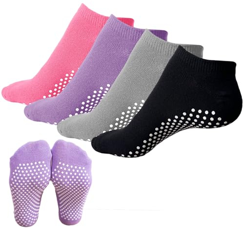 KEYRI 4 Paia Antiscivolo Calze Per Donne e Uomini Calzini Yoga Pilates Per Arti Marziali Fitness Barre Danza Ginnastica Calzini Pilates Calze Con Grip Senza Dita, Taglia Unica (Colore)