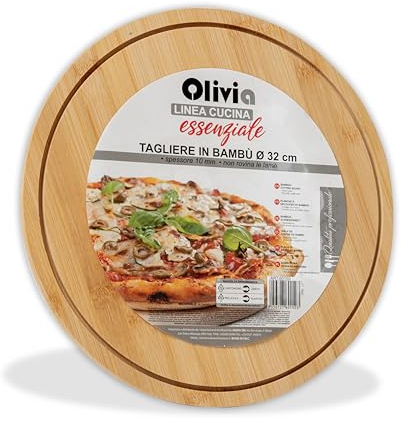 IPEA Tabla de cortar redonda de madera para pizza, queso, salami – 30 cm – Tabla circular multiusos para cortar y servir aperitivos, pan y verduras en la cocina o restaurante – Plato – Bandeja de