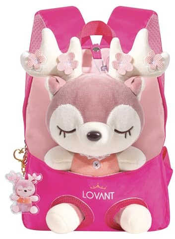 LOVANT Kleiner Kinderrucksack,Abnehmbarer Plüsch Puppe Kindergartenrucksack,Hirsch Kindergarten Rucksack Kindertasche für 2-5 Jährige Kindergarten Junge und Mädchen