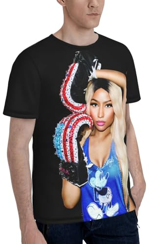 Viplili Nicki Music Minaj camicia da uomo double-face completamente stampata t-shirt in poliestere ad asciugatura rapida felpa top nero, Nero , L