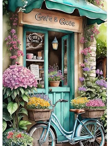 QENSPE Cafe Diamond Painting Set für Erwachsene, 5D Diamond Painting Landschaft Diamond Art Anfänger DIY Kristall Strass Diamant Kunst Handwerk für Home Wand Dekor 30x40 cm