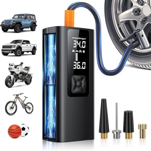 Compressore d'aria portatile, 150 psi e 3 volte più veloce pompa d'aria senza fili per pneumatici auto, 20000 mAh, con manometro digitale, doppio schermo LCD e luce LED, pompa per bicicletta, per