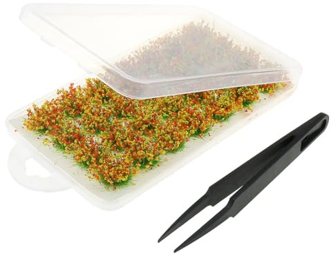 ZZHXSM 28 piezas de 14 x 10 mm, modelo de racimo de césped de plástico con pinzas, arbustos de flores en miniatura, naranja estático, amarillo, crisantemo, racimo, ferrocarril, césped artificial,