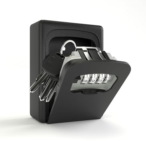 GOOPOOL Schlüsseltresor für Haus, Schlüsselsafe für Haus, Schlüsseltresor 4-Stelligem Zahelncode, Schlüsselbox Große Kapazität, Schlüsseltresor Außen Wetterfest, für Schlüssel Türkarte, Schwarz