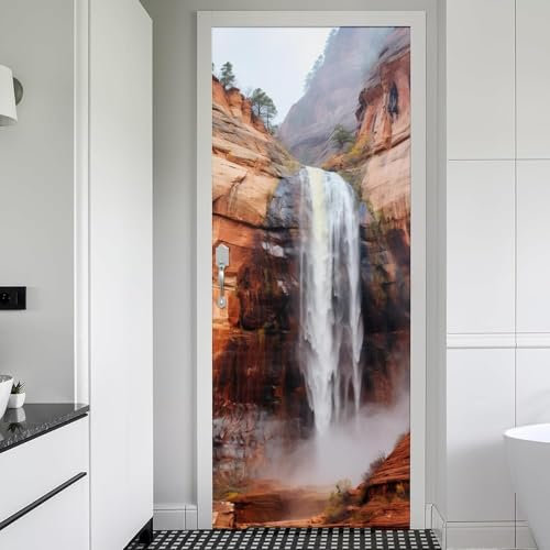 Türtapete Selbstklebend 86x200 cm Türfolie Selbstklebend Wasserfall Türaufkleber Türposter Berg Türsticker Fototapete 3D Effekt für Schlafzimmer Wohnzimmer Küche 661a