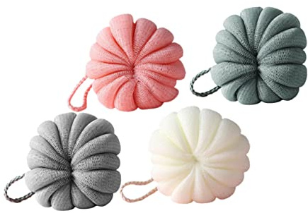 Ipetboom 4 Pz Palline da bagno alla zucca cartone animato spugne spugna sbuffo da doccia bagno in rete bubble doccia mousse bath da da schiumose Pe