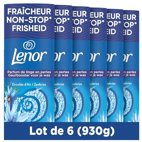 Lenor Parfum De Linge En Perles, Environ 78 lavages (155g x6), Parfum Envolée d'Air, Jusqu’à 12 Semaines De Fraîcheur Continue, Même Dans L’Armoire, Intensité Personnalisable