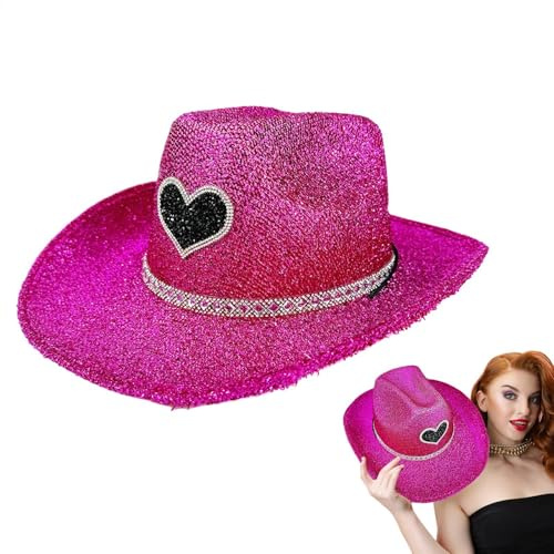 GkgWuxf Cowgirl Hüte Frauen, Pailletten Cowboy Hat, Disco Wide Brim Cowboy Hat Sparkly Kostümzubehör, Cosplay Zubehör für Halloween, Geburtstagsfeier