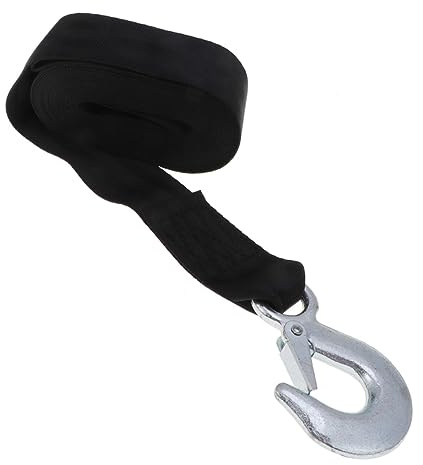 Alipis Correa de Cabrestante para Remolque, Cinta de Poliéster Negro de 1,5 Toneladas, 4,7cm de Ancho, con Gancho de Acero, Segura