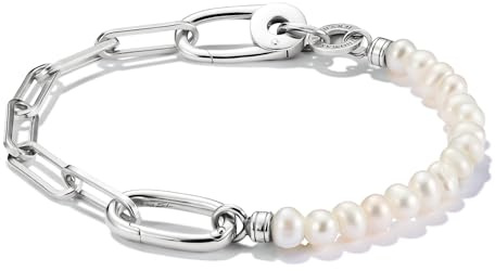 THOMAS SABO Charm-Armband Paperclip und Perlen mit einem Connect Link Silber Recyceltes 925 Silber