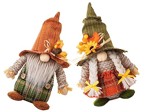 FUNNETOYU 2 pièces Gnomes de Décoration de Figurines de GNOME pour Thanksgiving avec Chapeaux Décorations Tricot pour Fêtes et Événements Festifs