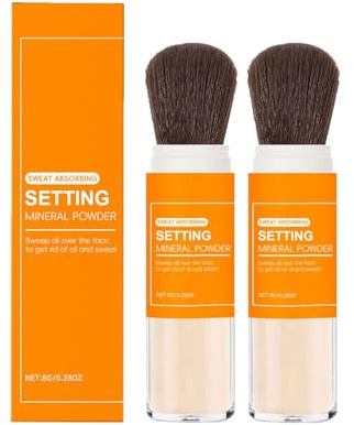 Antitranspirant Translucent Mineral Powder | Langzeit Schweiß & Öl-Kontrolle | Mattierend | Mit Pinsel | Für Gesicht, Stirn & Kopfhaut | Nicht Fettend (2 pc, 1)